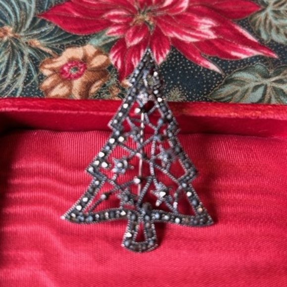 HOLIDAY🎄🎄925 Silver Marcasite Filigree Tree BROOCH - Picture 4 of 8